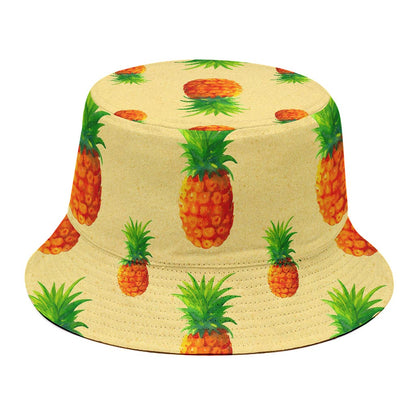 Beige Watercolor Pineapple Pattern Print Bucket Hat