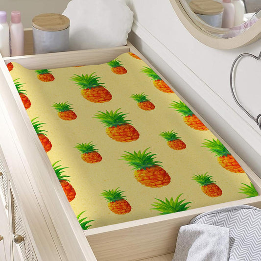 Beige Watercolor Pineapple Pattern Print Changing Pad Cover