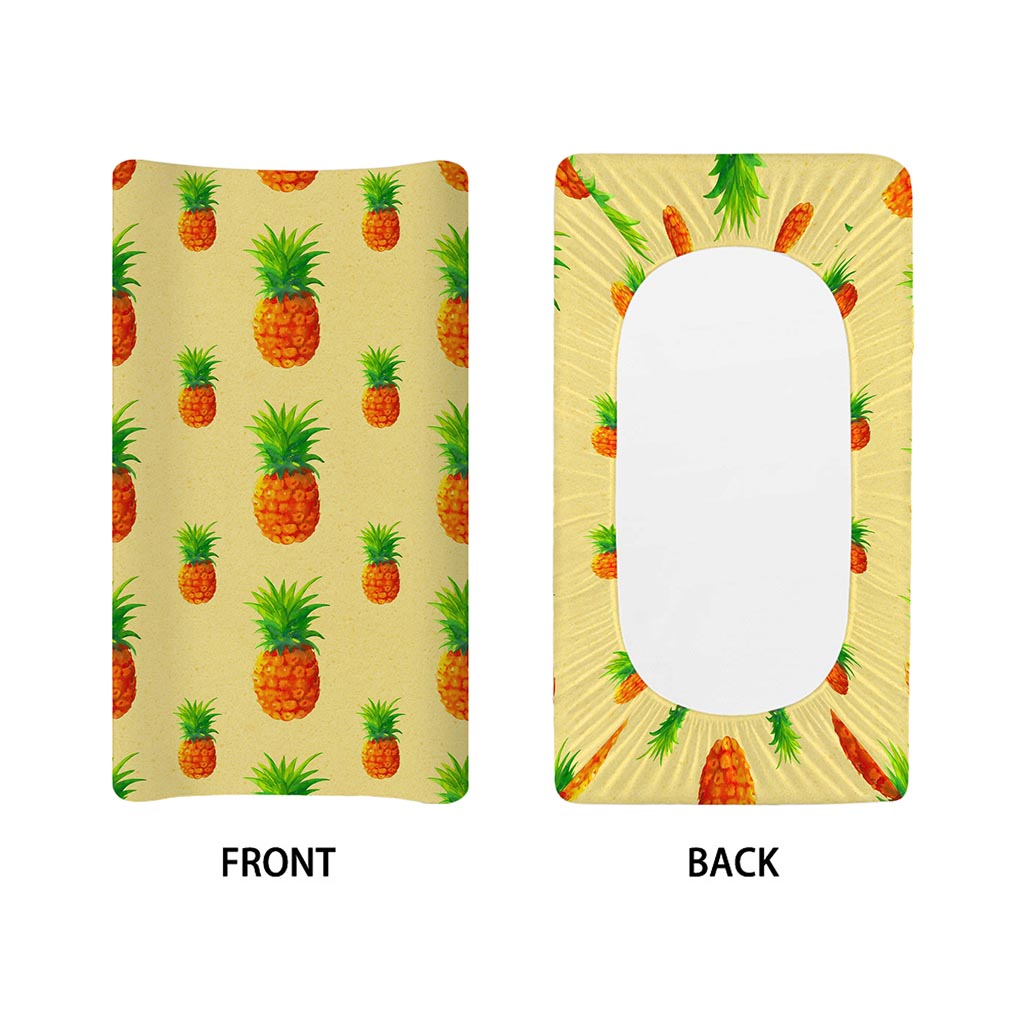 Beige Watercolor Pineapple Pattern Print Changing Pad Cover