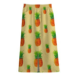 Beige Watercolor Pineapple Pattern Print Cotton Front Slit Maxi Skirt