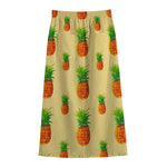 Beige Watercolor Pineapple Pattern Print Cotton Front Slit Maxi Skirt