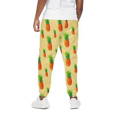 Beige Watercolor Pineapple Pattern Print Cotton Pants