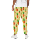 Beige Watercolor Pineapple Pattern Print Cotton Pants