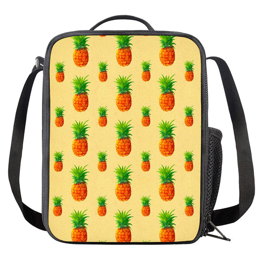 Beige Watercolor Pineapple Pattern Print Crossbody Lunch Bag