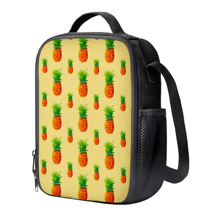 Beige Watercolor Pineapple Pattern Print Crossbody Lunch Bag