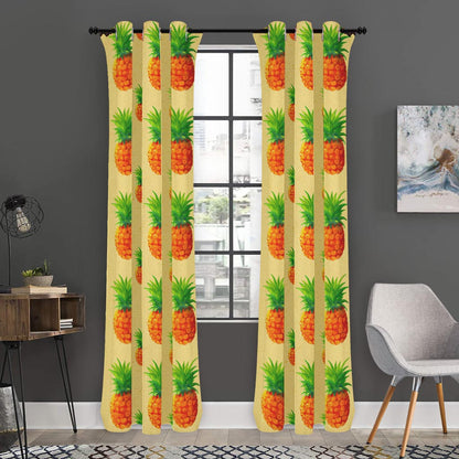 Beige Watercolor Pineapple Pattern Print Curtain