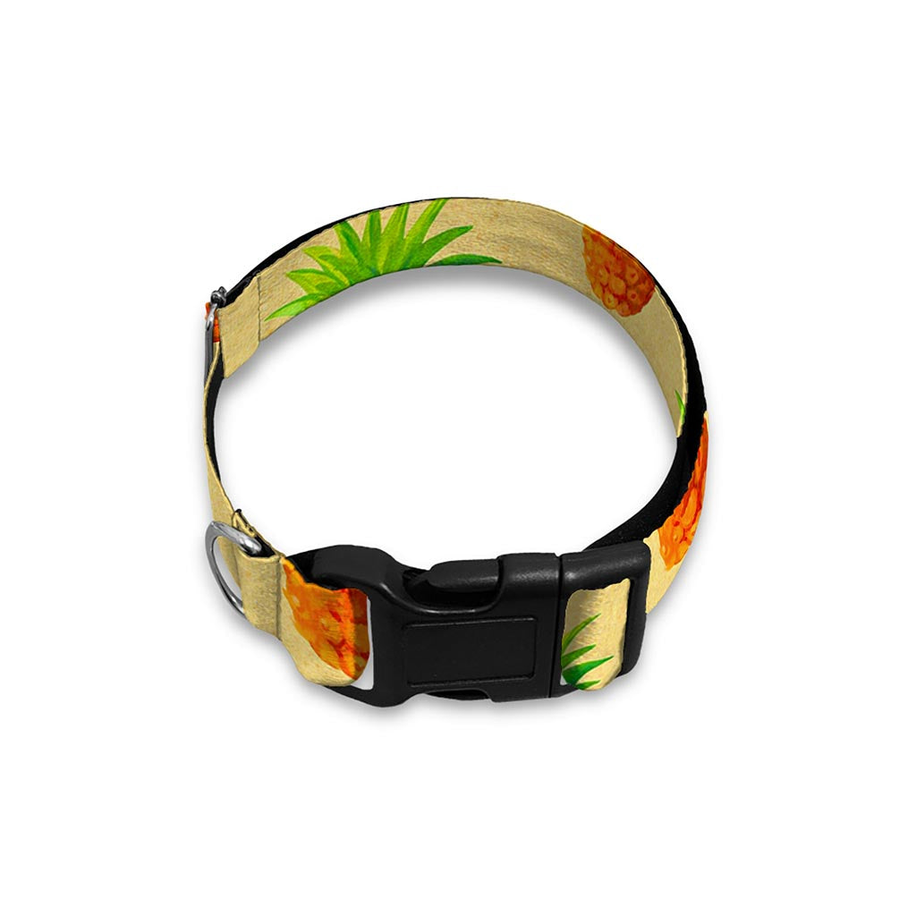 Beige Watercolor Pineapple Pattern Print Dog Collar