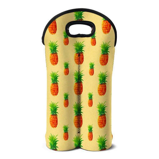 Beige Watercolor Pineapple Pattern Print Double Neoprene Wine Tote