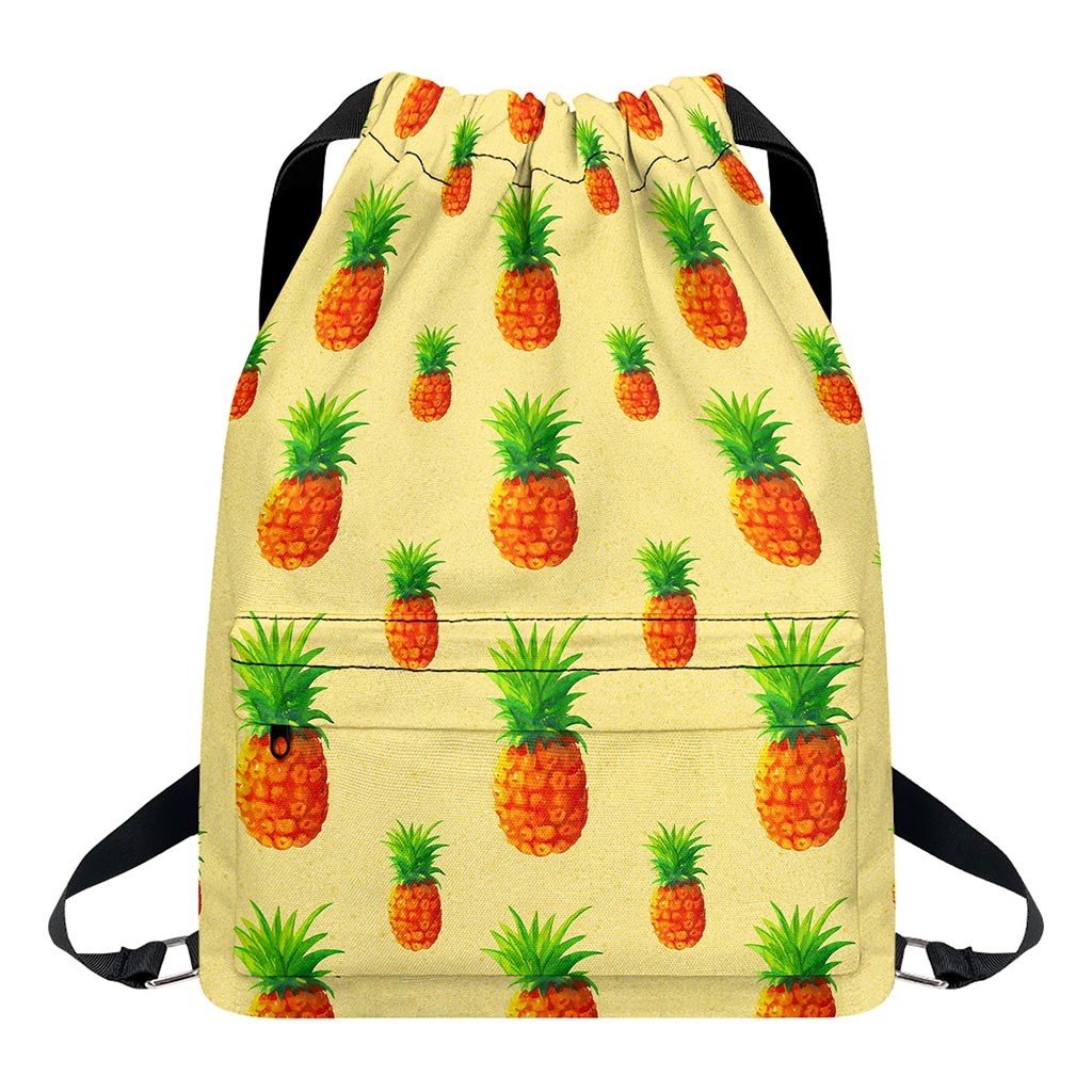 Beige Watercolor Pineapple Pattern Print Drawstring Backpack