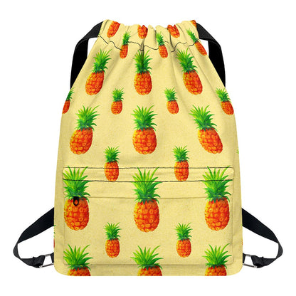 Beige Watercolor Pineapple Pattern Print Drawstring Backpack