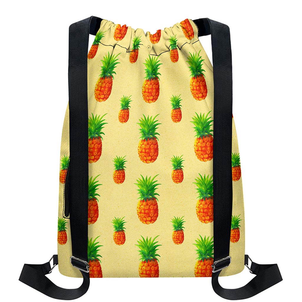 Beige Watercolor Pineapple Pattern Print Drawstring Backpack