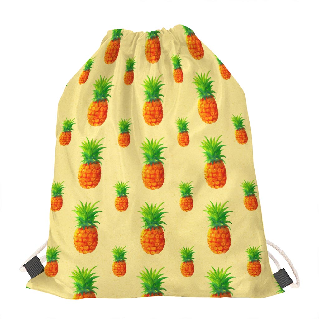 Beige Watercolor Pineapple Pattern Print Drawstring Bag