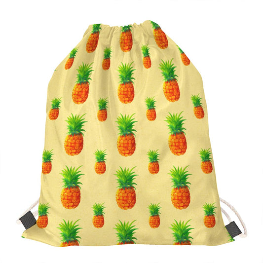 Beige Watercolor Pineapple Pattern Print Drawstring Bag