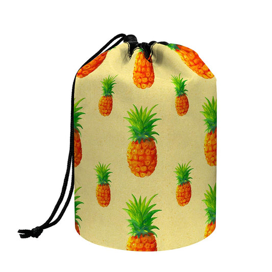 Beige Watercolor Pineapple Pattern Print Drawstring Makeup Bag