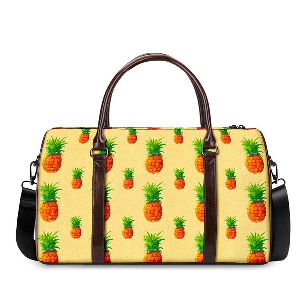 Beige Watercolor Pineapple Pattern Print Duffle Bag