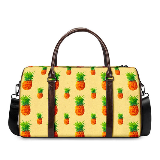 Beige Watercolor Pineapple Pattern Print Duffle Bag