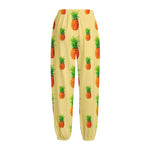 Beige Watercolor Pineapple Pattern Print Fleece Lined Knit Pants