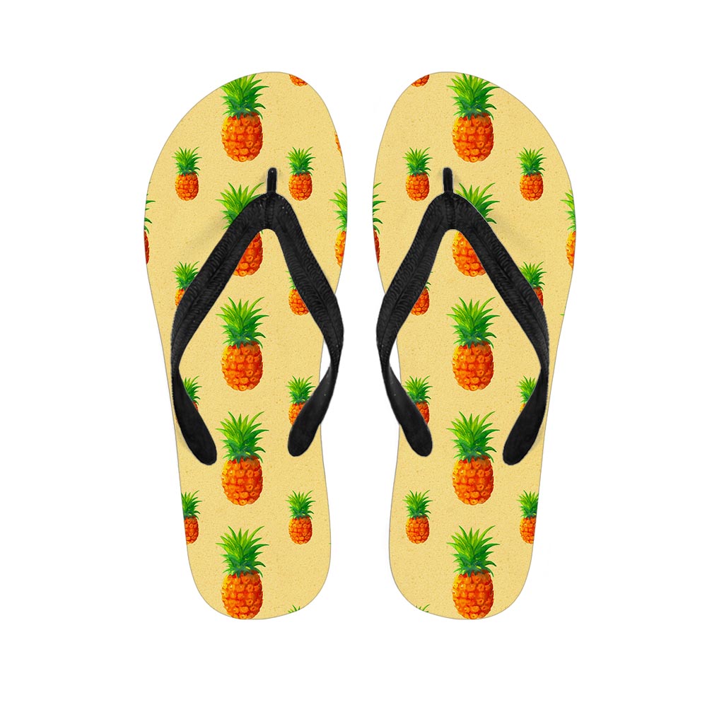 Beige Watercolor Pineapple Pattern Print Flip Flops