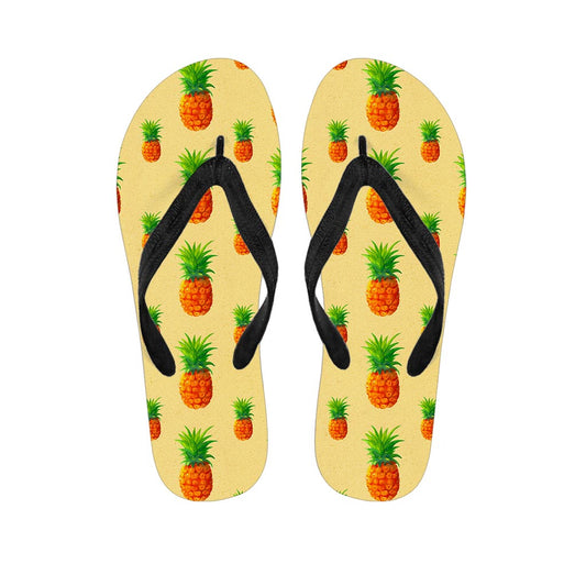 Beige Watercolor Pineapple Pattern Print Flip Flops