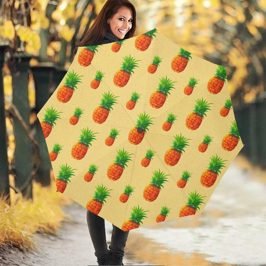 Beige Watercolor Pineapple Pattern Print Foldable Umbrella