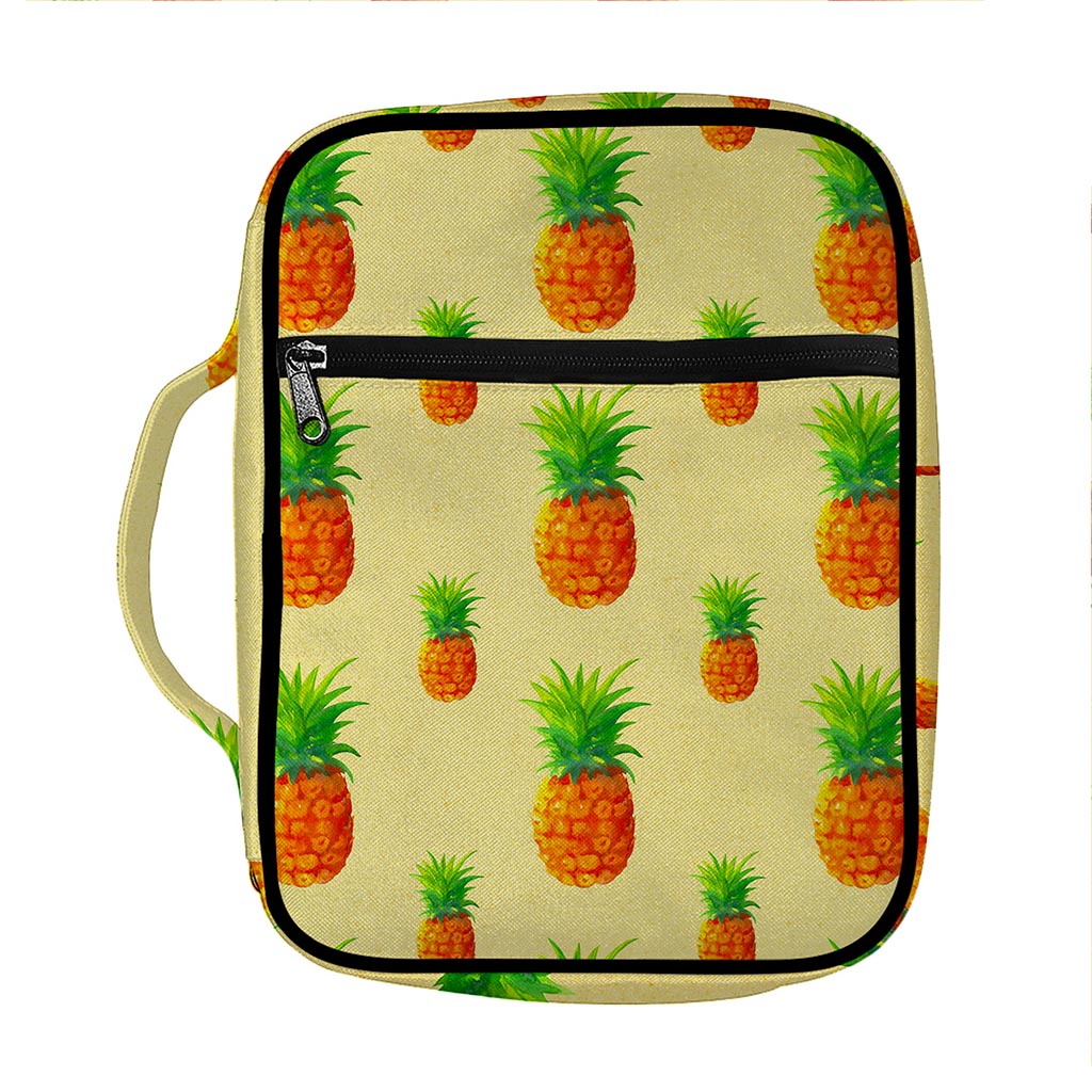 Beige Watercolor Pineapple Pattern Print Front Pocket Bible Bag