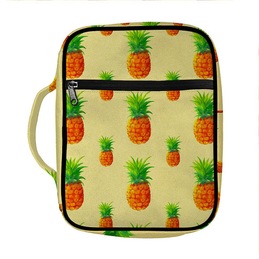 Beige Watercolor Pineapple Pattern Print Front Pocket Bible Bag