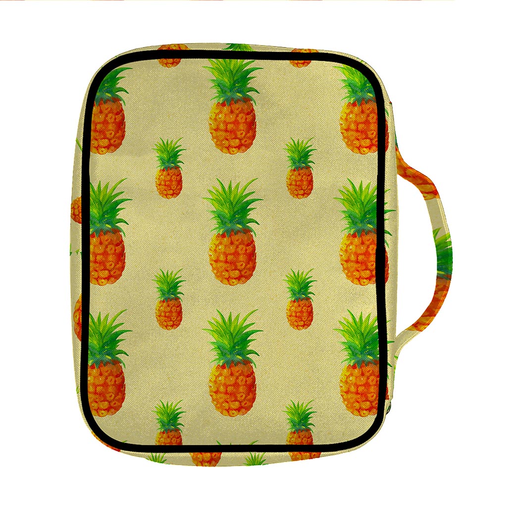 Beige Watercolor Pineapple Pattern Print Front Pocket Bible Bag