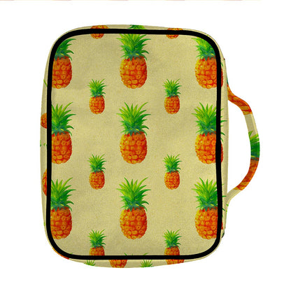 Beige Watercolor Pineapple Pattern Print Front Pocket Bible Bag