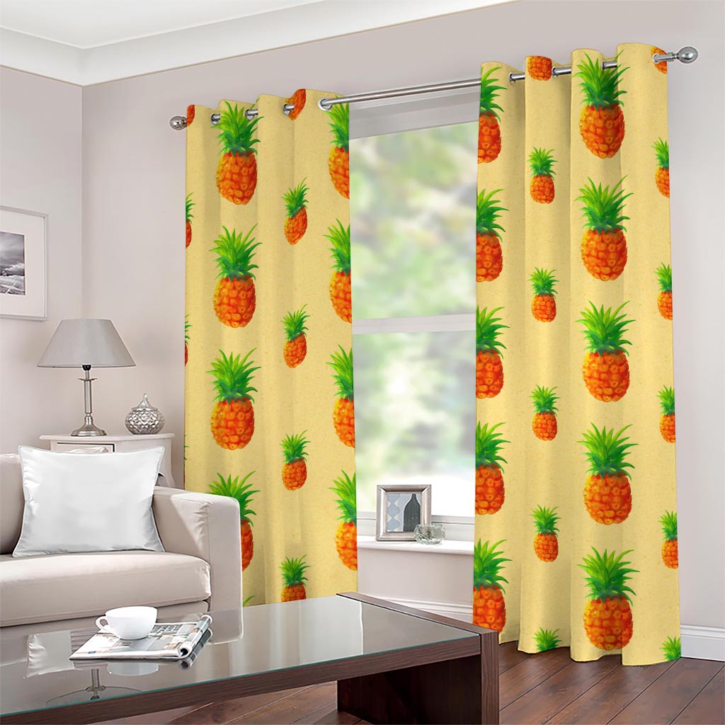 Beige Watercolor Pineapple Pattern Print Grommet Curtains