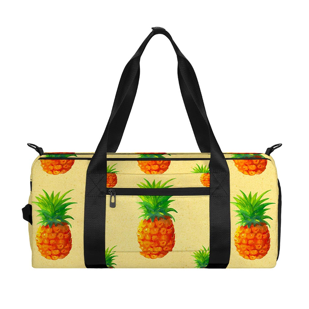Beige Watercolor Pineapple Pattern Print Gym Bag