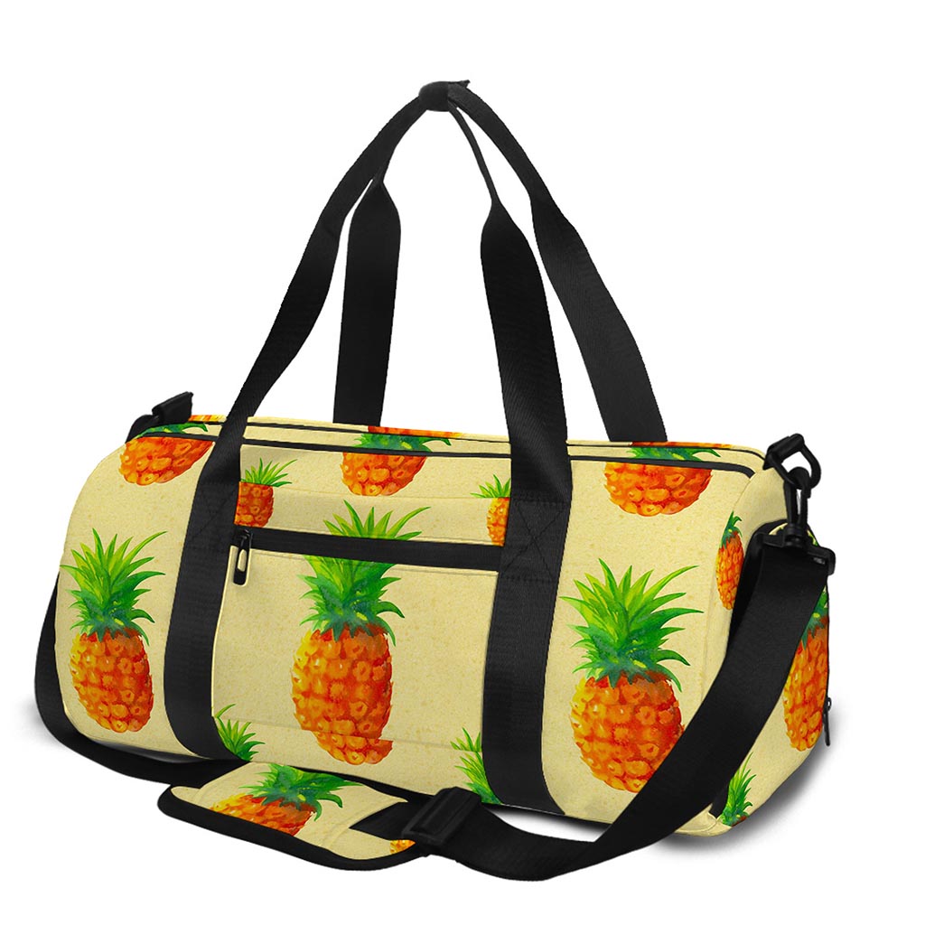 Beige Watercolor Pineapple Pattern Print Gym Bag