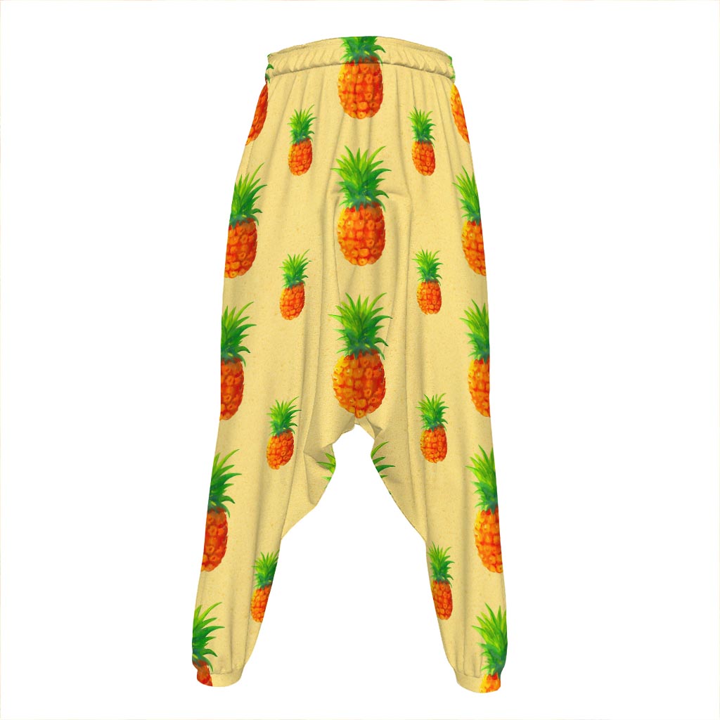 Beige Watercolor Pineapple Pattern Print Hammer Pants