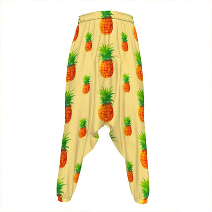 Beige Watercolor Pineapple Pattern Print Hammer Pants