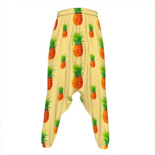 Beige Watercolor Pineapple Pattern Print Hammer Pants
