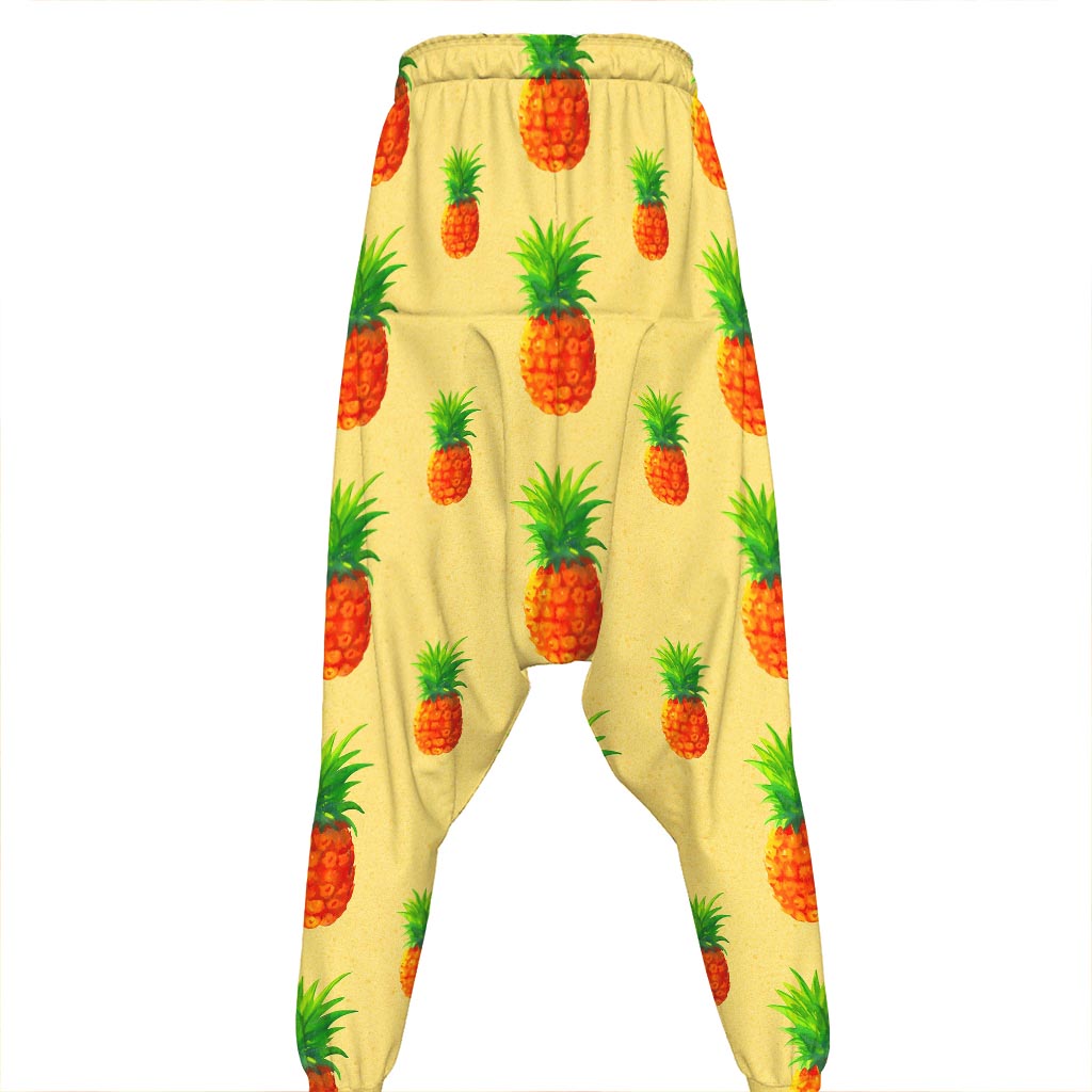 Beige Watercolor Pineapple Pattern Print Hammer Pants