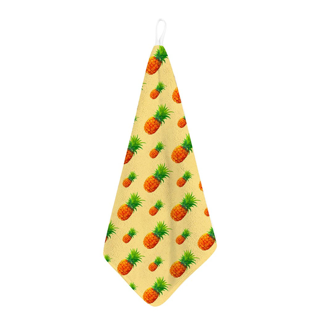 Beige Watercolor Pineapple Pattern Print Hand Towel