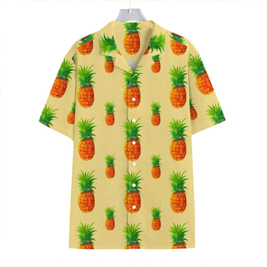 Beige Watercolor Pineapple Pattern Print Hawaiian Shirt