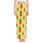Beige Watercolor Pineapple Pattern Print High Slit Maxi Skirt