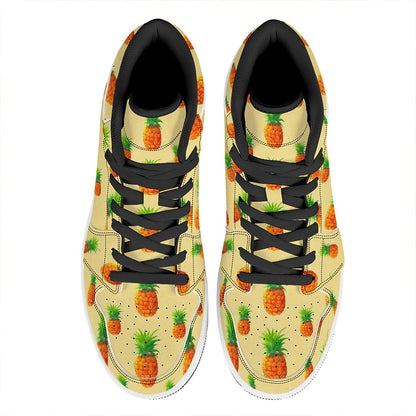 Beige Watercolor Pineapple Pattern Print High Top Leather Sneakers