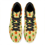 Beige Watercolor Pineapple Pattern Print High Top Leather Sneakers
