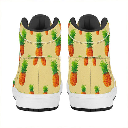 Beige Watercolor Pineapple Pattern Print High Top Leather Sneakers