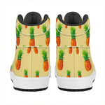 Beige Watercolor Pineapple Pattern Print High Top Leather Sneakers