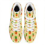 Beige Watercolor Pineapple Pattern Print High Top Leather Sneakers