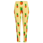 Beige Watercolor Pineapple Pattern Print High-Waisted Pocket Leggings