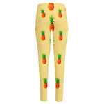 Beige Watercolor Pineapple Pattern Print High-Waisted Pocket Leggings
