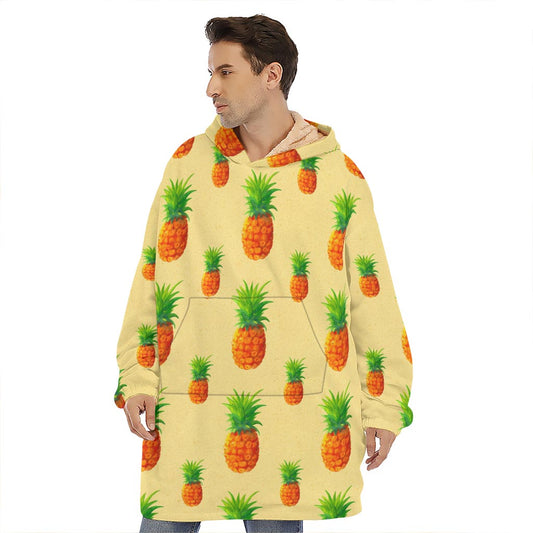 Beige Watercolor Pineapple Pattern Print Hoodie Blanket