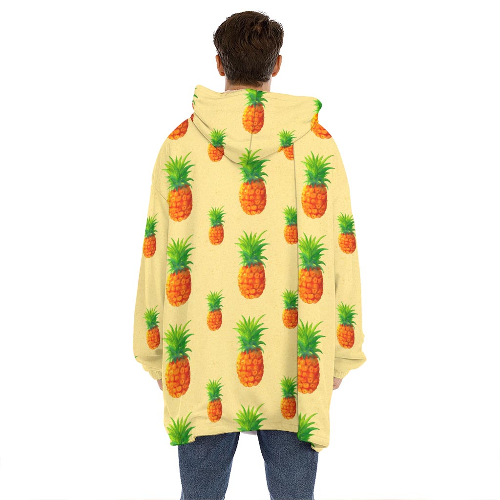 Beige Watercolor Pineapple Pattern Print Hoodie Blanket