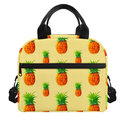 Beige Watercolor Pineapple Pattern Print Insulated Lunch Bag