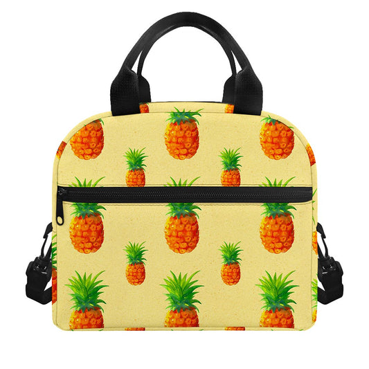 Beige Watercolor Pineapple Pattern Print Insulated Lunch Bag
