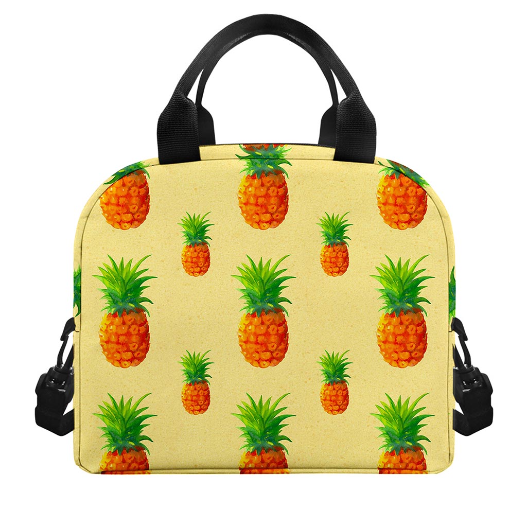 Beige Watercolor Pineapple Pattern Print Insulated Lunch Bag